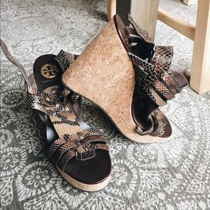 Tory Burch Snake Skin Cork Wedges (worn twice)